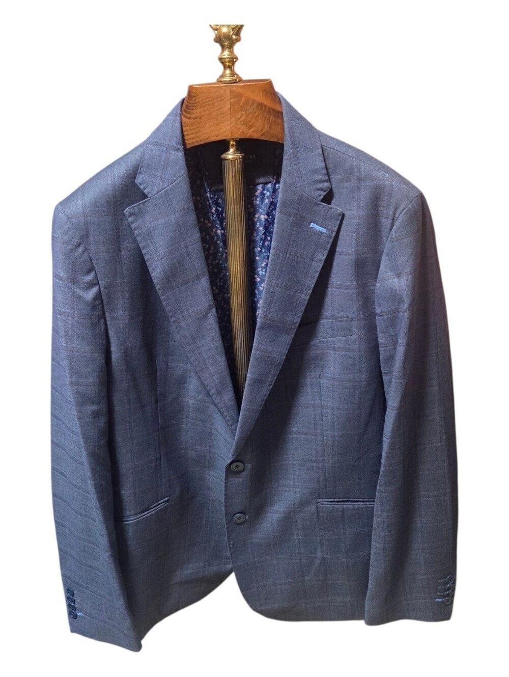 TaylorBird Stretch Fabric Blue Windowpain Plaid Blazer Sportscoat Size 46R